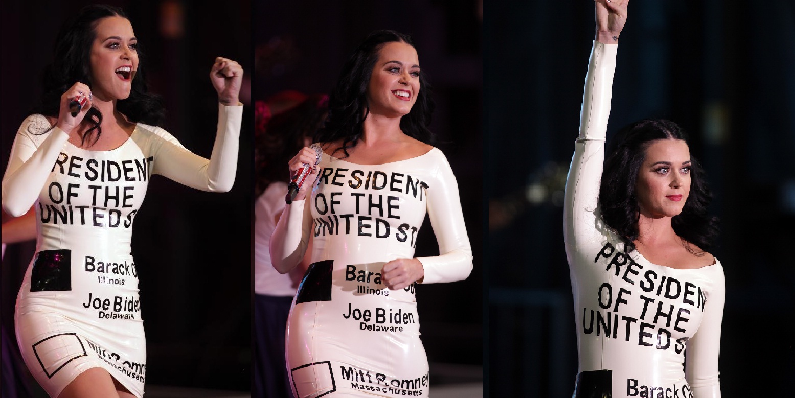 Katy perry kiest in strak latex voor Obama