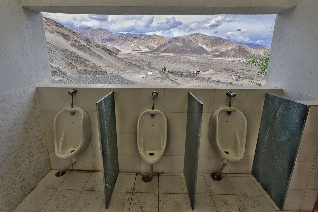 Panorama toilet in in "Thiksey Monastry" in Ladakh, India.